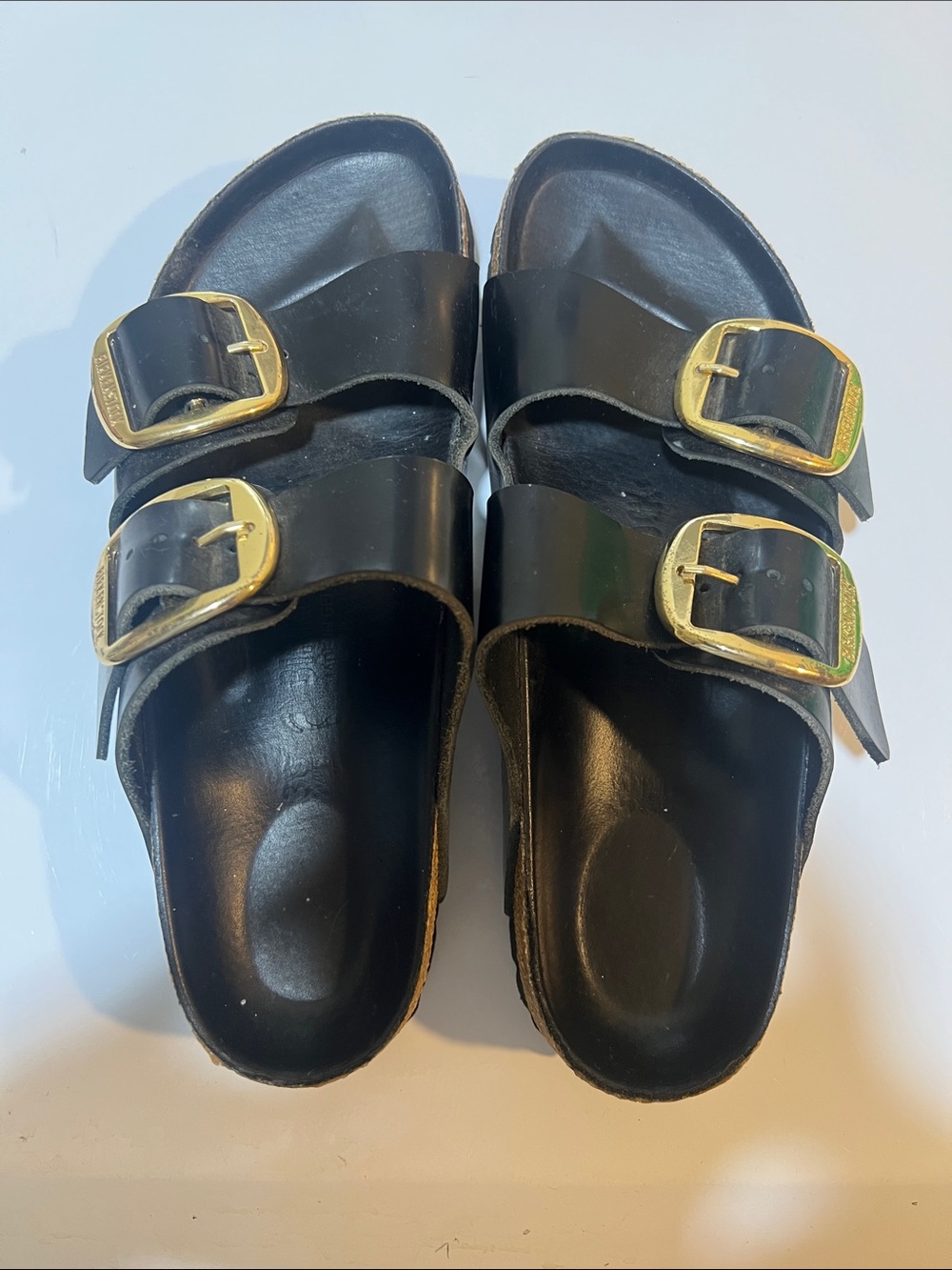 Birkenstock Black Sandals with Gold Buckles